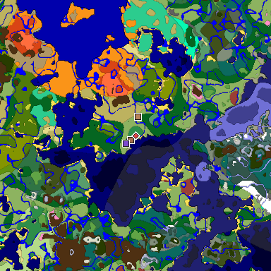 Predicted biome map of Java 26.3 seed -2542774706040274124 around estimated spawn