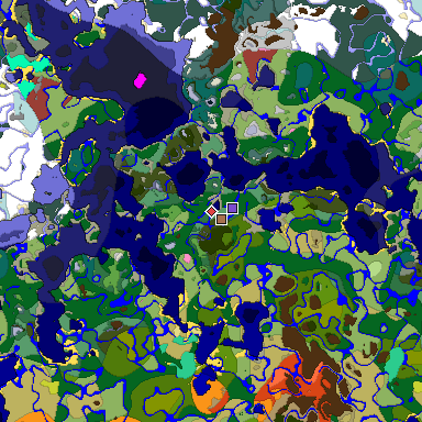 Predicted biome map of Java 26.3 seed 8581773425837921584 around estimated spawn