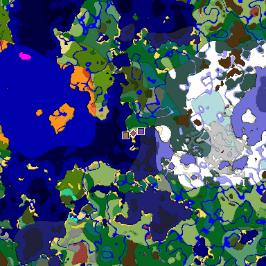 Predicted biome map of Java 26.3 seed 1604455218575625362 around estimated spawn