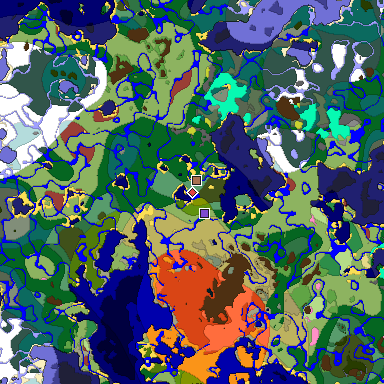 Predicted biome map of Java 26.3 seed -3320291403132884292 around estimated spawn