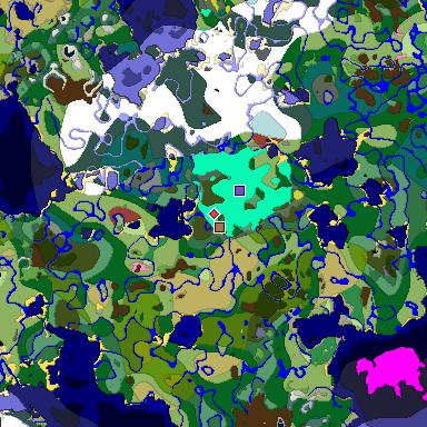 Predicted biome map of Java 26.3 seed 4129414353758820045 around estimated spawn