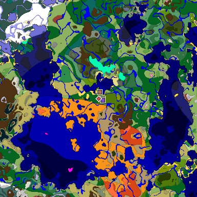 Predicted biome map of Java 26.3 seed -4096056705461383477 around estimated spawn