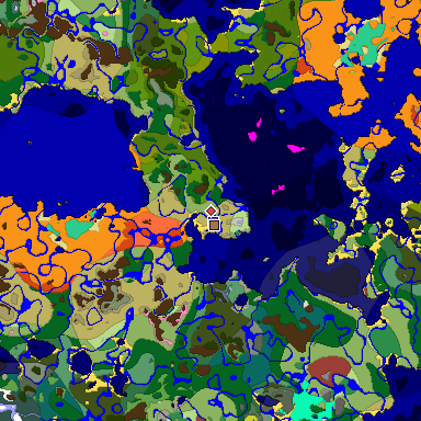 Predicted biome map of Java 26.3 seed 1279328451056174492 around estimated spawn