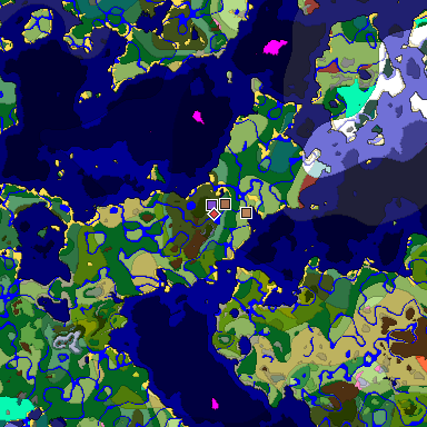 Predicted biome map of Java 26.3 seed -627254101730991230 around estimated spawn