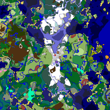 Predicted biome map of Java 26.3 seed -4503393530132850518 around estimated spawn