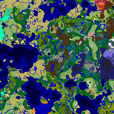 Predicted biome map of Java 26.3 seed 5558961884227478018 around estimated spawn