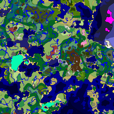 Predicted biome map of Java 26.3 seed 8843898617257370316 around estimated spawn