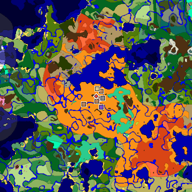 Predicted biome map of Java 26.3 seed 3448946229202098387 around estimated spawn