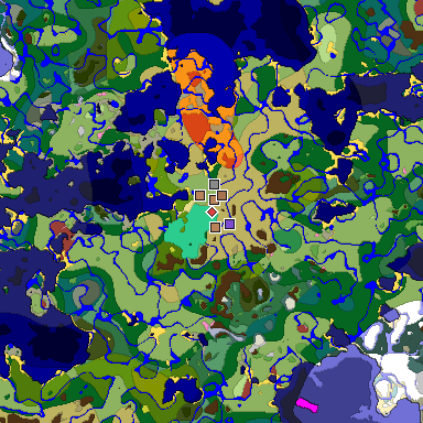 Predicted biome map of Java 26.3 seed -6011346463943087822 around estimated spawn