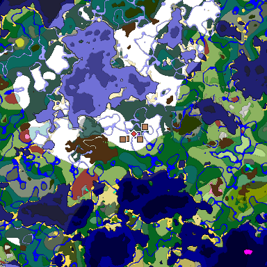 Predicted biome map of Java 26.3 seed 5322079071435316901 around estimated spawn