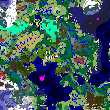 Predicted biome map of Java 26.3 seed 9080788673633943108 around estimated spawn