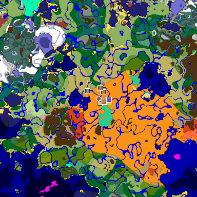 Predicted biome map of Java 26.3 seed 5692479331643426584 around estimated spawn