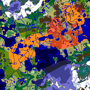 Predicted biome map of Java 26.3 seed -5085037008305570754 around estimated spawn