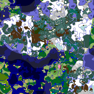 Predicted biome map of Java 26.3 seed -5906313451660615600 around estimated spawn
