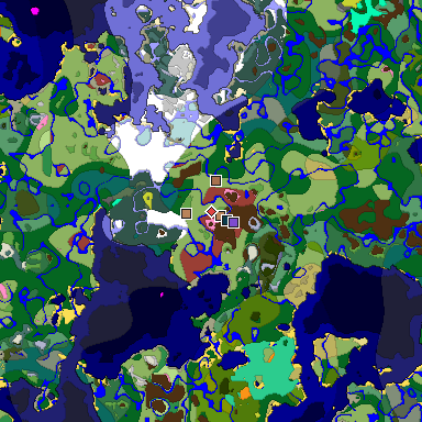 Predicted biome map of Java 26.3 seed -2057359136072910422 around estimated spawn