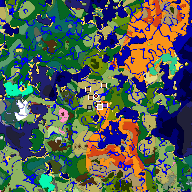 Predicted biome map of Java 26.3 seed -4095187017740632197 around estimated spawn