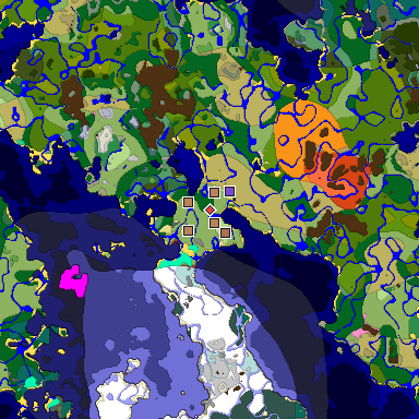 Predicted biome map of Java 26.3 seed 6903660916459736924 around estimated spawn