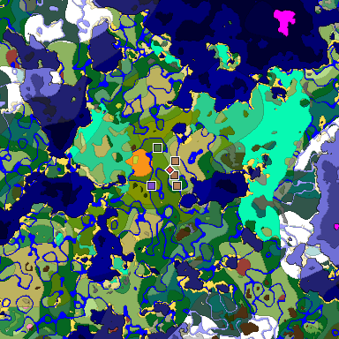 Predicted biome map of Java 26.3 seed -9178114540884880496 around estimated spawn