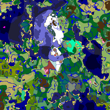 Predicted biome map of Java 26.3 seed 7566697778158081534 around estimated spawn
