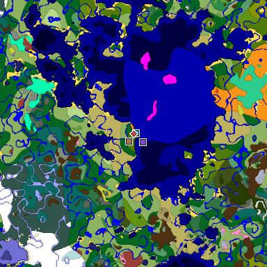 Predicted biome map of Java 26.3 seed 3768481435414238888 around estimated spawn