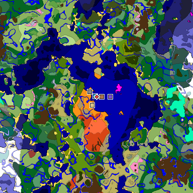 Predicted biome map of Java 26.3 seed -607151973423165198 around estimated spawn
