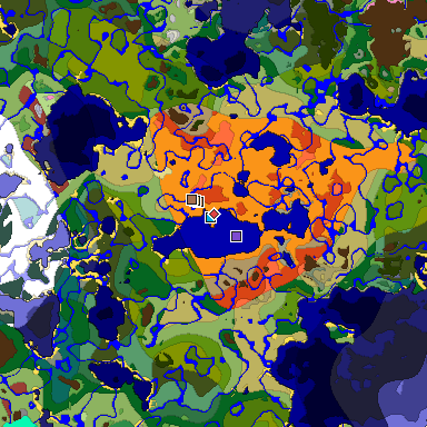 Predicted biome map of Java 26.3 seed 1328219052027243064 around estimated spawn