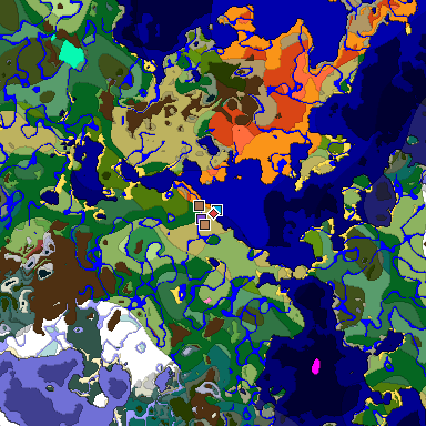 Predicted biome map of Java 26.3 seed -7165166395631204708 around estimated spawn