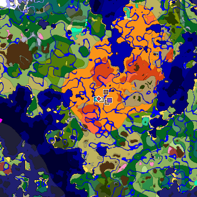 Predicted biome map of Java 26.3 seed -3035307580849195710 around estimated spawn
