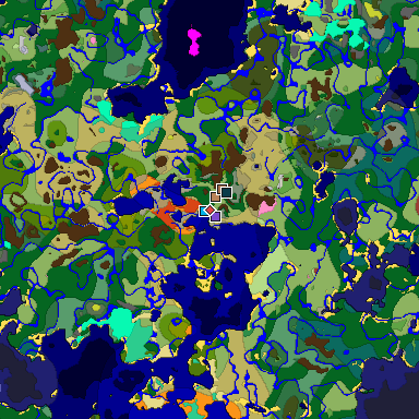 Predicted biome map of Java 26.3 seed 7378107509974292622 around estimated spawn
