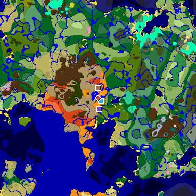 Predicted biome map of Java 26.3 seed 3990235038652708985 around estimated spawn