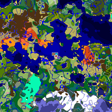 Predicted biome map of Java 26.3 seed -1991996519821451259 around estimated spawn