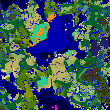 Predicted biome map of Java 26.3 seed 6404493245105826402 around estimated spawn