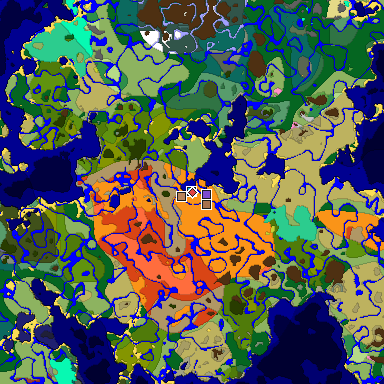 Predicted biome map of Java 26.3 seed -5230305775847544058 around estimated spawn