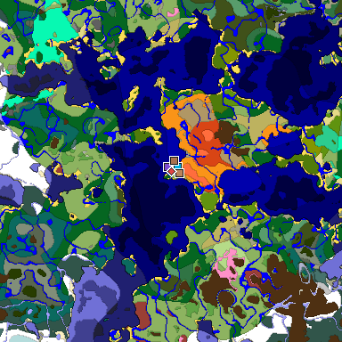 Predicted biome map of Java 26.3 seed -3889012115116775629 around estimated spawn
