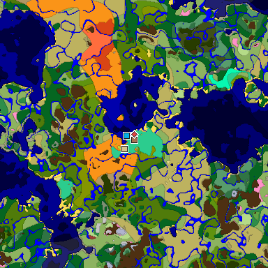 Predicted biome map of Java 26.3 seed -696696397699902199 around estimated spawn
