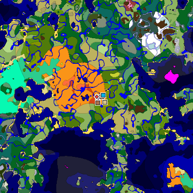 Predicted biome map of Java 26.3 seed -2571941537804644748 around estimated spawn