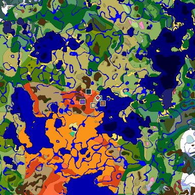 Predicted biome map of Java 26.3 seed -3420722726332598670 around estimated spawn