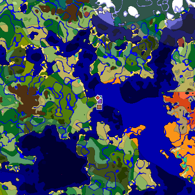 Predicted biome map of Java 26.3 seed -3955296029408947190 around estimated spawn