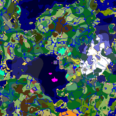 Predicted biome map of Java 26.3 seed -5607697923567036485 around estimated spawn