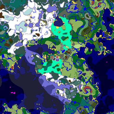 Predicted biome map of Java 26.3 seed 4973531515148021889 around estimated spawn