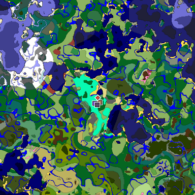 Predicted biome map of Java 26.3 seed 8888721084351811761 around estimated spawn