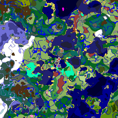 Predicted biome map of Java 26.3 seed 8569734113088890542 around estimated spawn