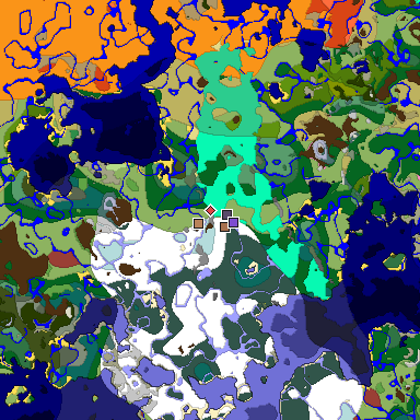 Predicted biome map of Java 26.3 seed -3488842100637811624 around estimated spawn