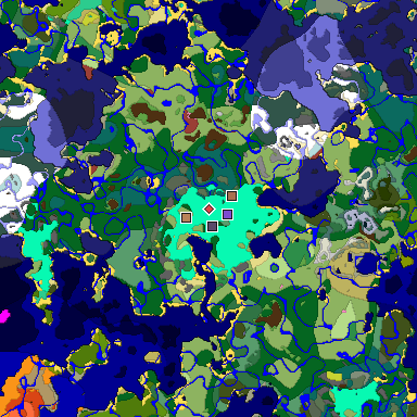 Predicted biome map of Java 26.3 seed 7163574740304975610 around estimated spawn