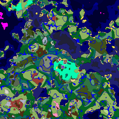 Predicted biome map of Java 26.3 seed 6274029652767279690 around estimated spawn