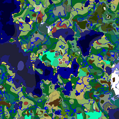 Predicted biome map of Java 26.3 seed 7434197472579663833 around estimated spawn