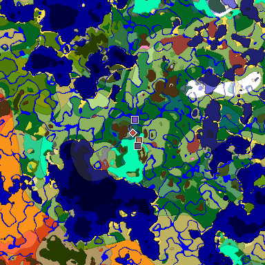Predicted biome map of Java 26.3 seed 734115772649854034 around estimated spawn