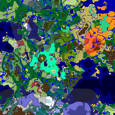 Predicted biome map of Java 26.3 seed -6408899651911696007 around estimated spawn