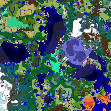 Predicted biome map of Java 26.3 seed -2322410106369815371 around estimated spawn