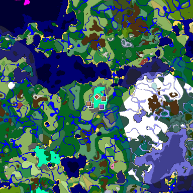 Predicted biome map of Java 26.3 seed -6412534147737309380 around estimated spawn